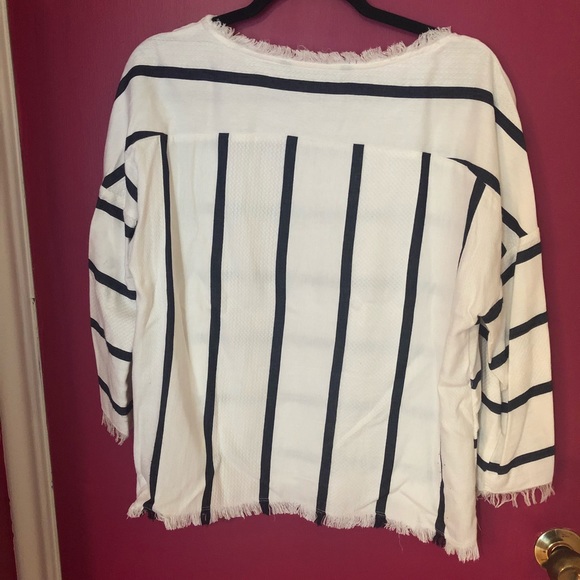 Zara Striped Long Sleeve Top Frayed - Picture 2 of 6